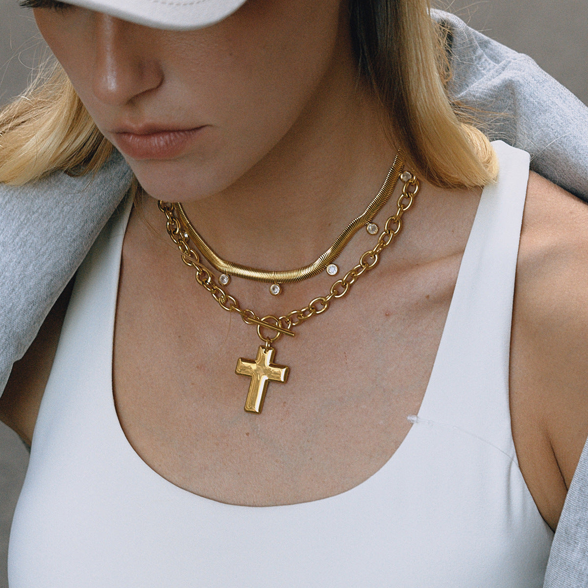 Stainless Steel Cross Pendant OT Clasp Necklace
