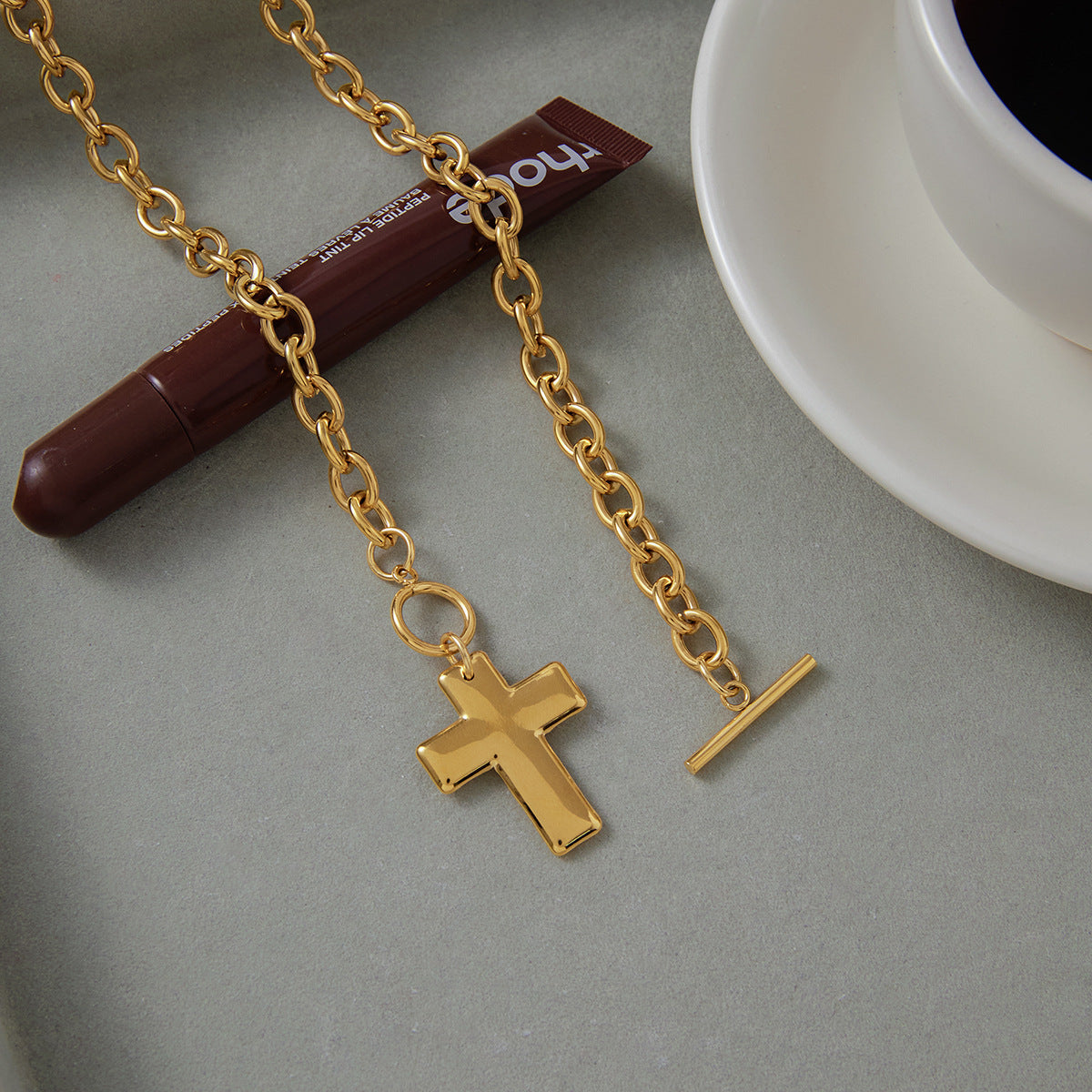 Stainless Steel Cross Pendant OT Clasp Necklace