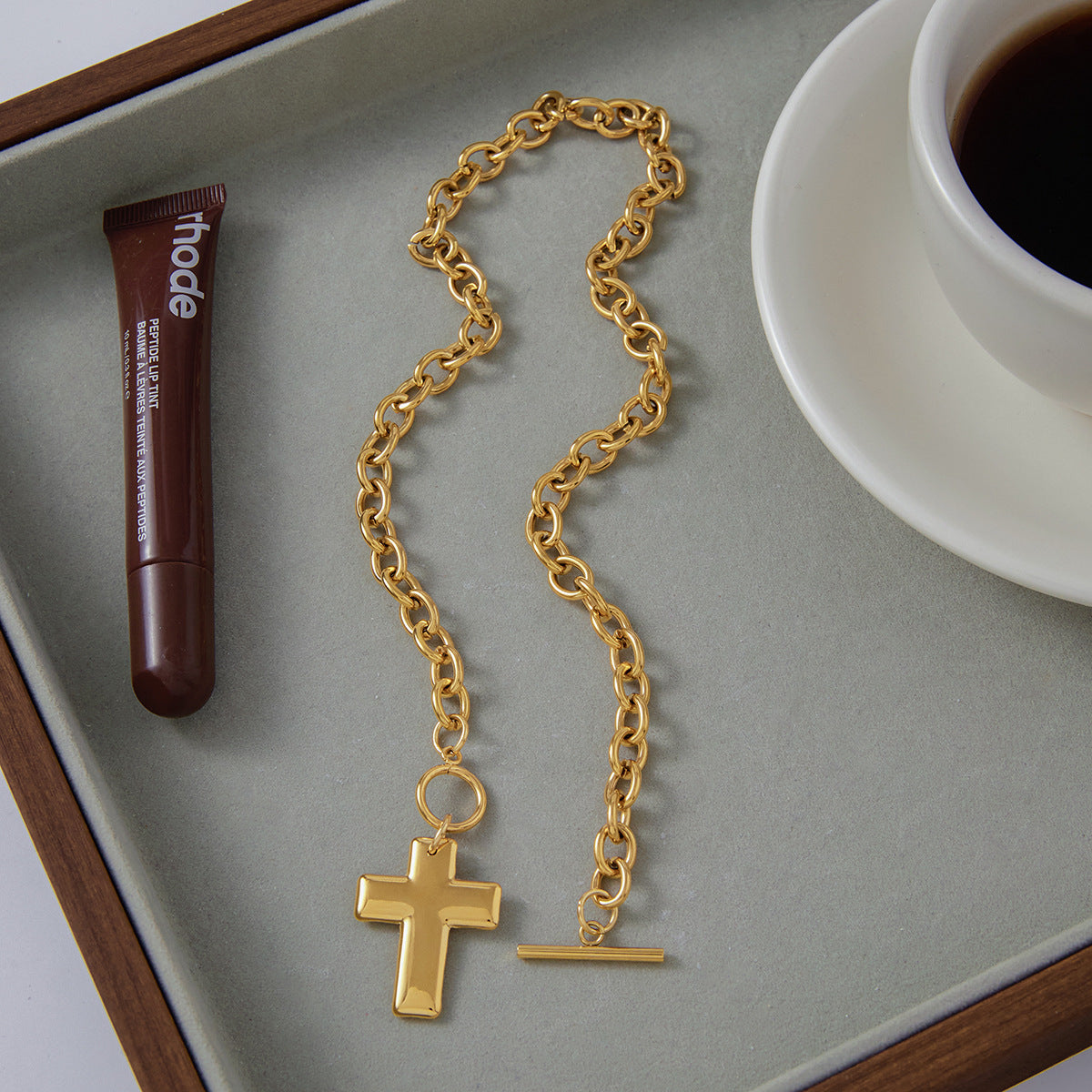 Stainless Steel Cross Pendant OT Clasp Necklace