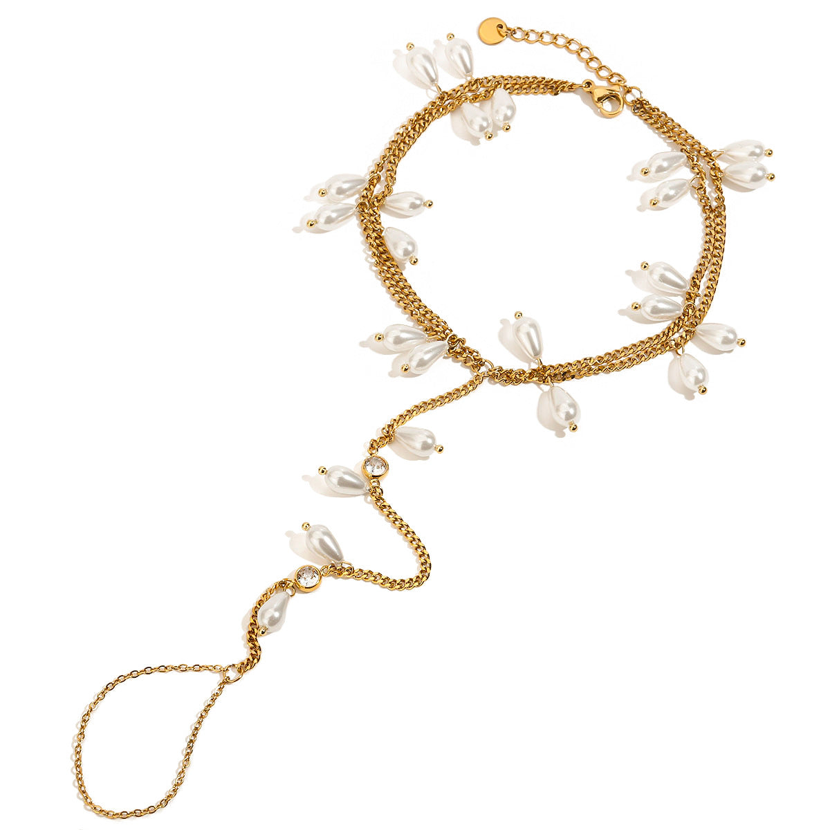 Stainless Steel Glass Pearl CZ Double-layer Toe Chain Ankle