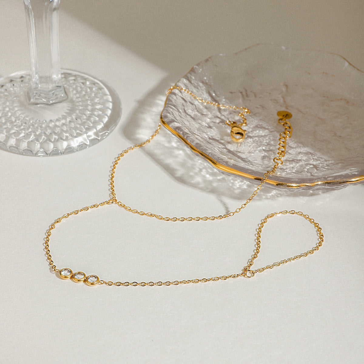 Stainless Steel Three-stone CZ Toe Chain Ankle