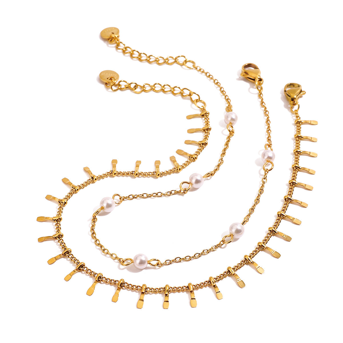 Stainless Steel Freshwater Pearl Double-layer Anklet