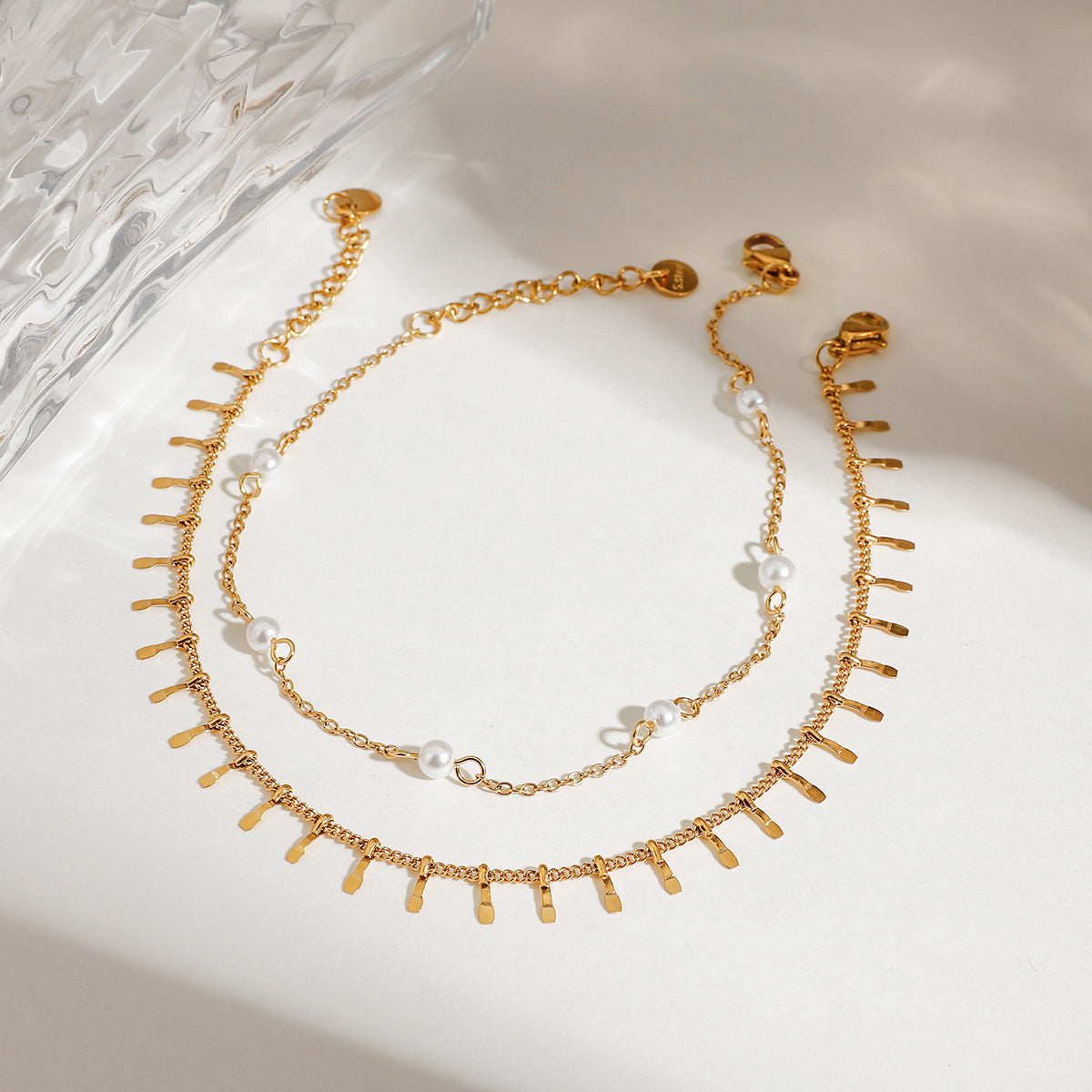 Stainless Steel Freshwater Pearl Double-layer Anklet