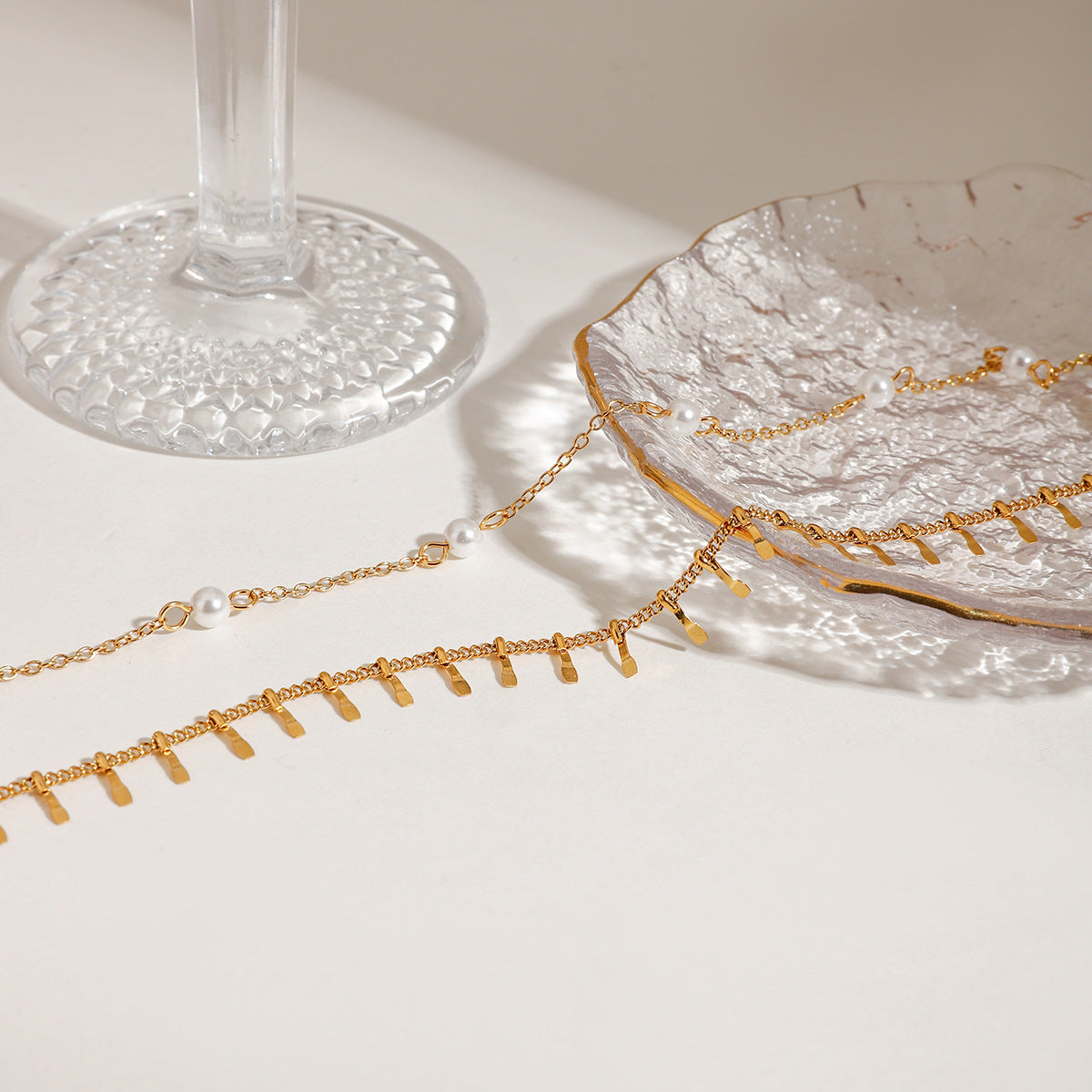Stainless Steel Freshwater Pearl Double-layer Anklet