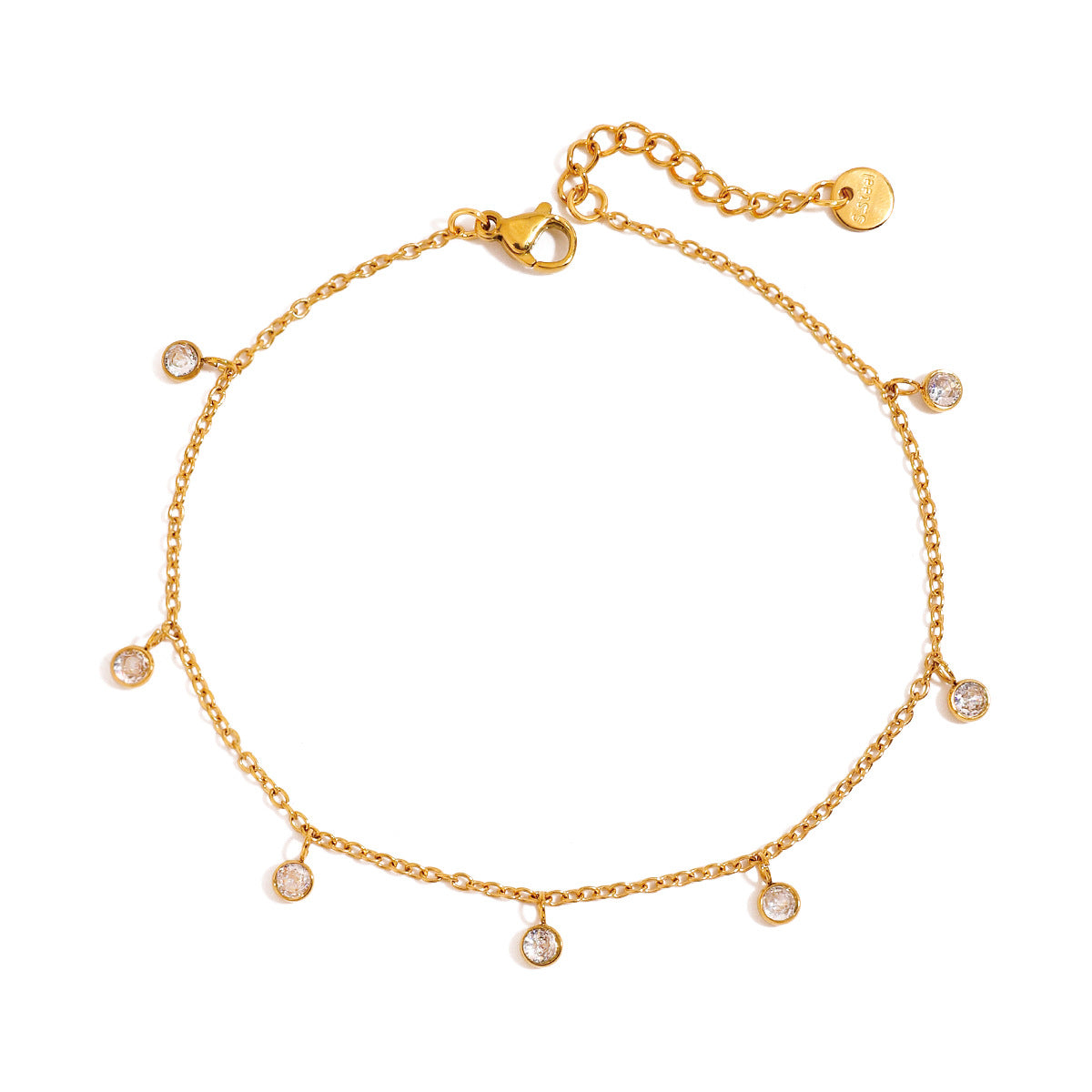 18K Gold PVD Stainless Steel White Cubic Zirconia Anklet