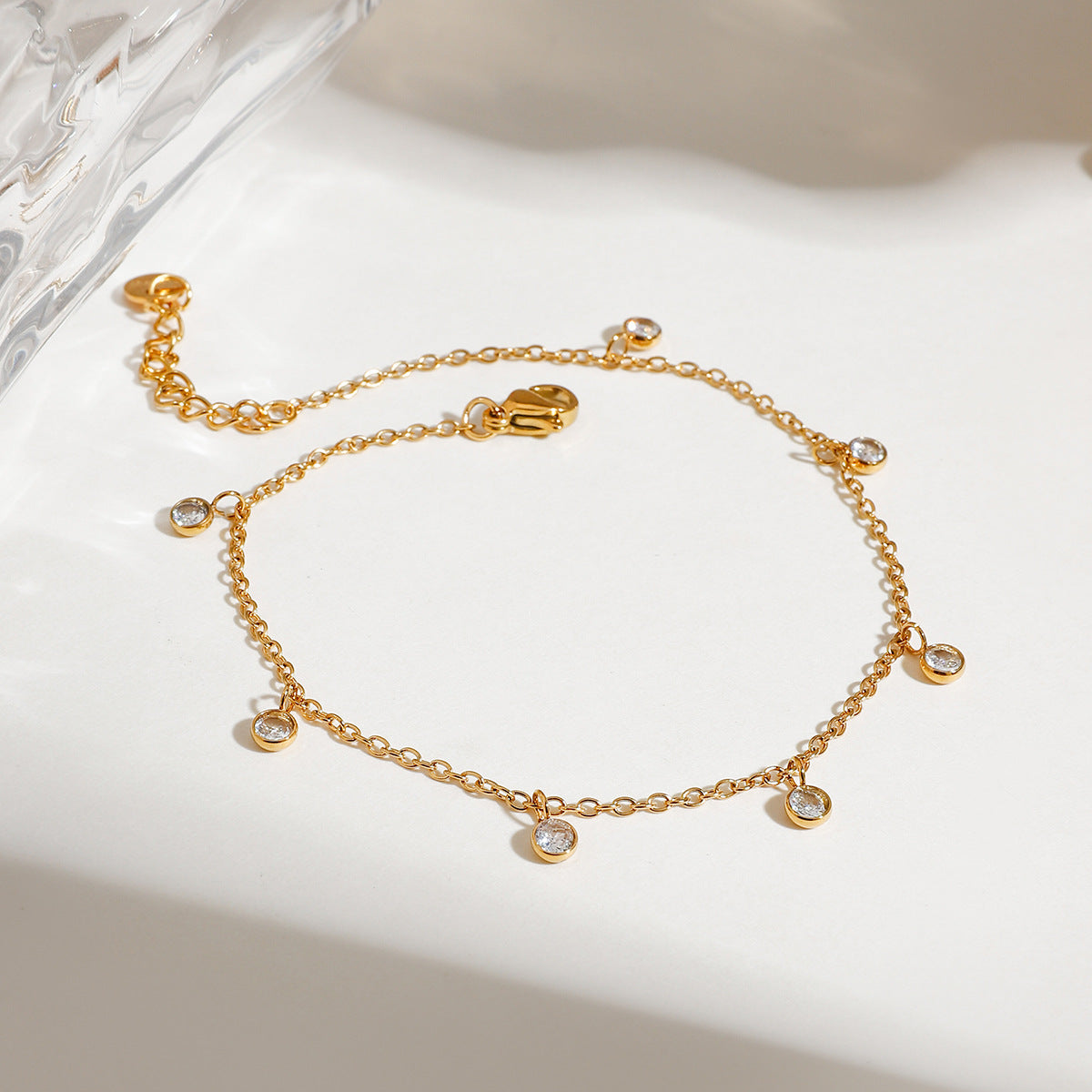 18K Gold PVD Stainless Steel White Cubic Zirconia Anklet