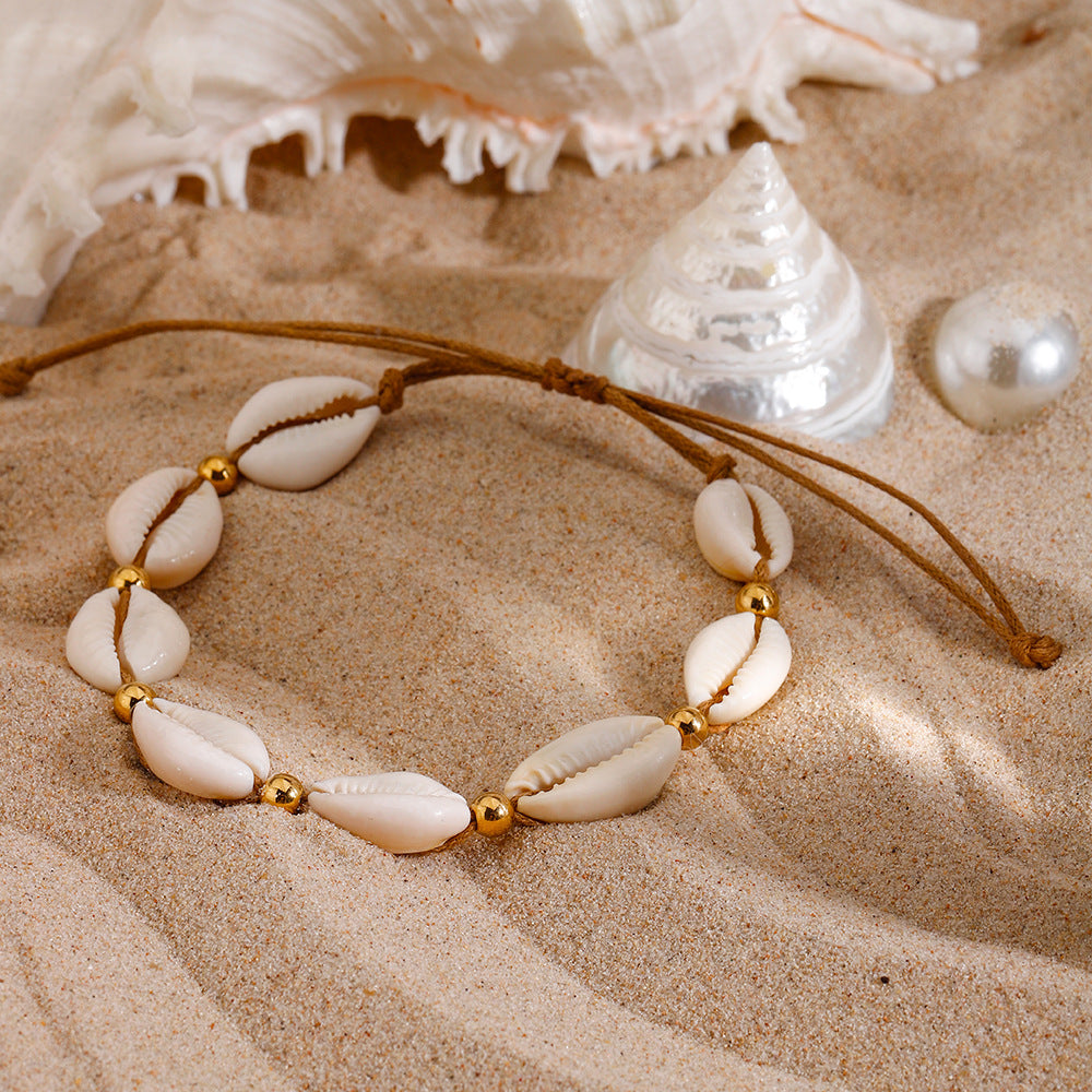Stainless Steel Teeth Shell Steel Ball Adjustable Anklet