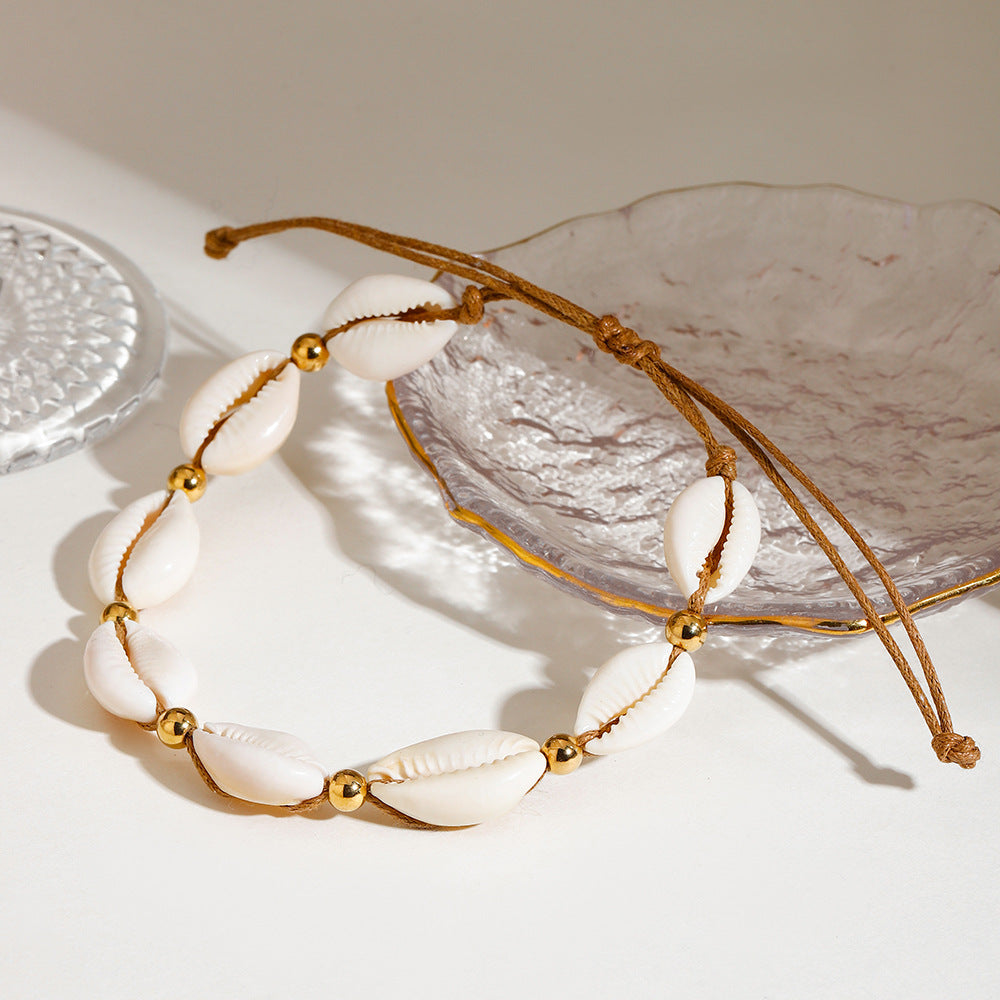 Stainless Steel Teeth Shell Steel Ball Adjustable Anklet