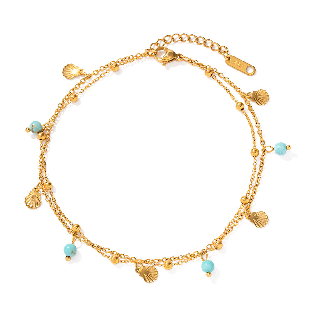 Stainless Steel Double-layer Turquoise Pendant Anklet