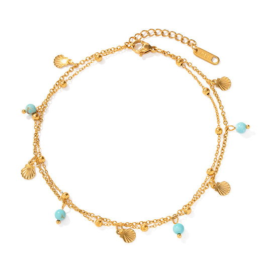 Stainless Steel Double-layer Turquoise Pendant Anklet