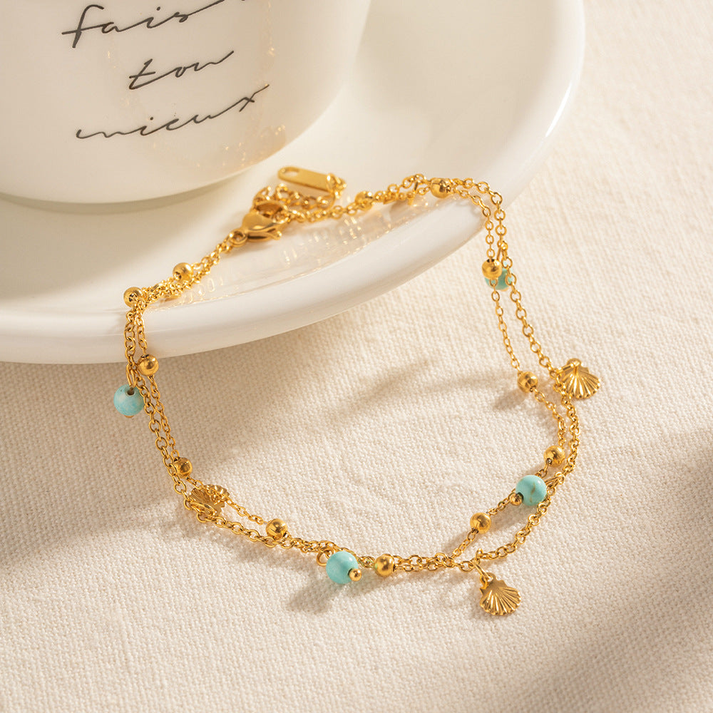 Stainless Steel Double-layer Turquoise Pendant Anklet