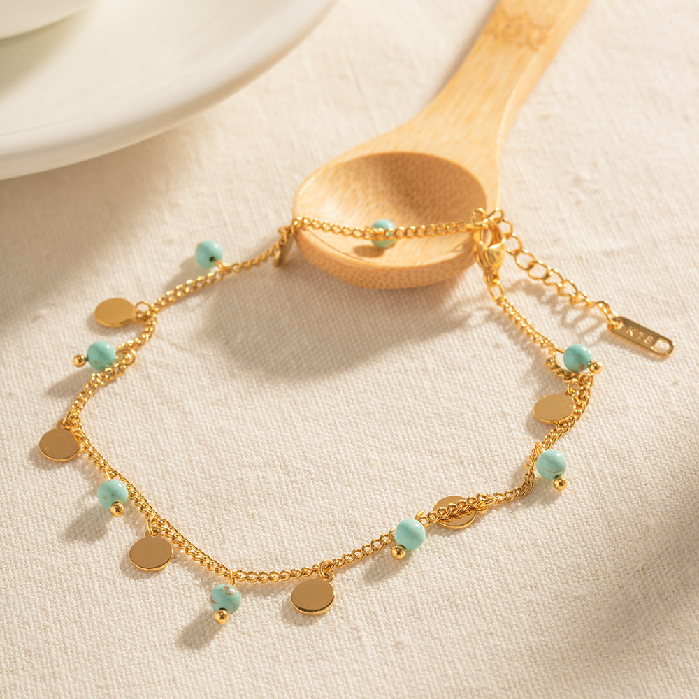 Stainless Steel Double-layer Turquoise Pendant Anklet
