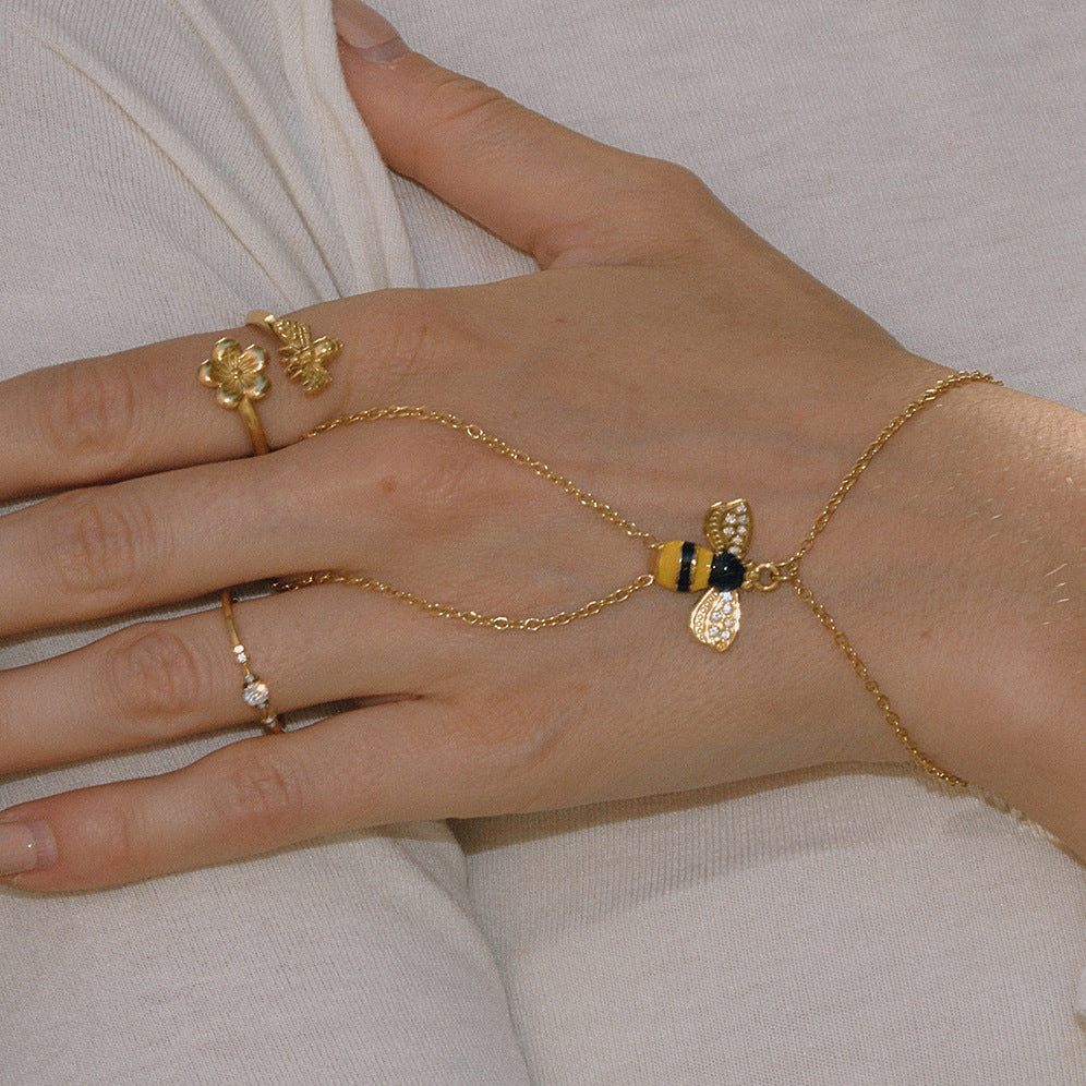 Stainless Steel Bee-shaped Finger Hand Chain Bracelet