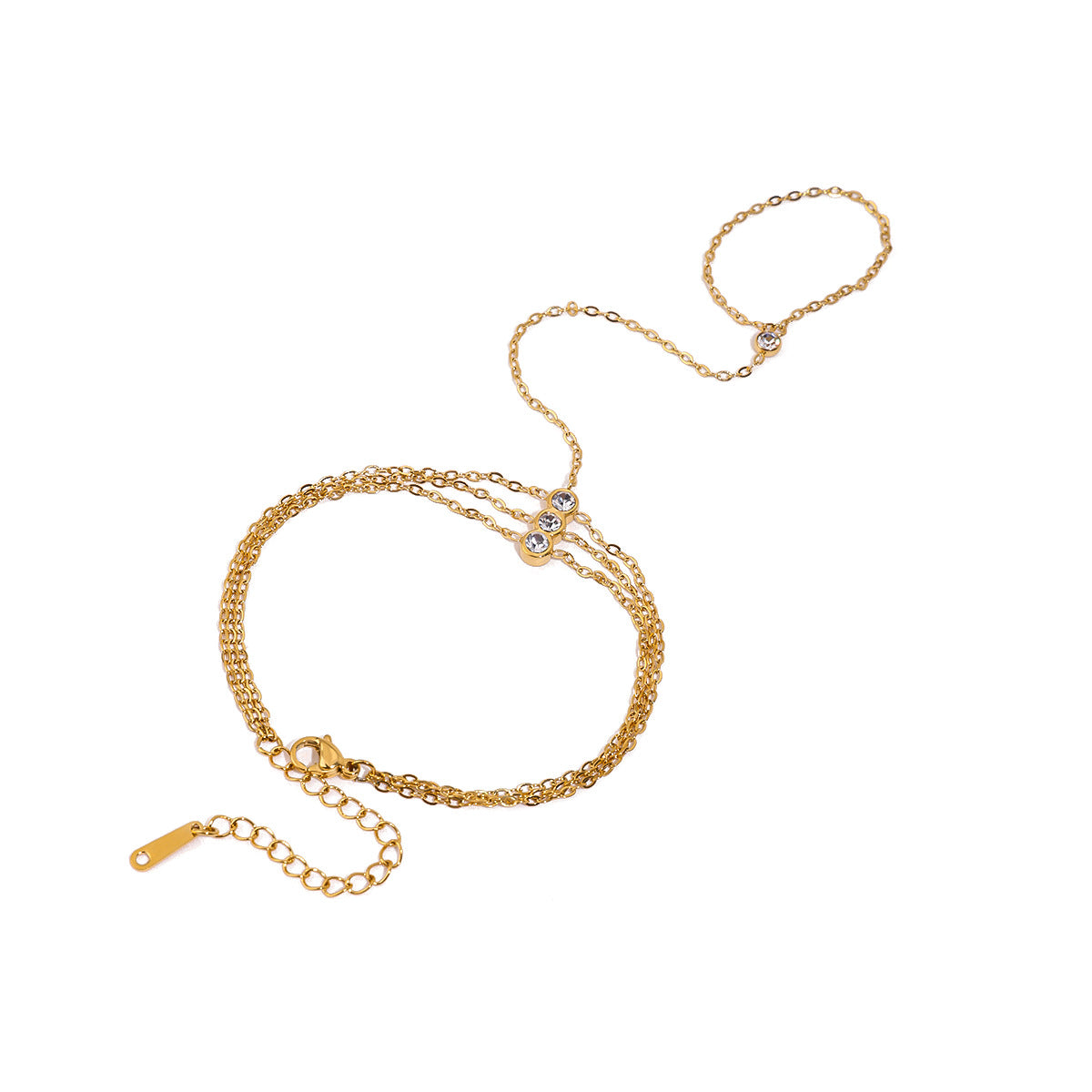 18K Gold PVD Stainless Steel 3 Layer CZ Finger Hand Chain Bracelets