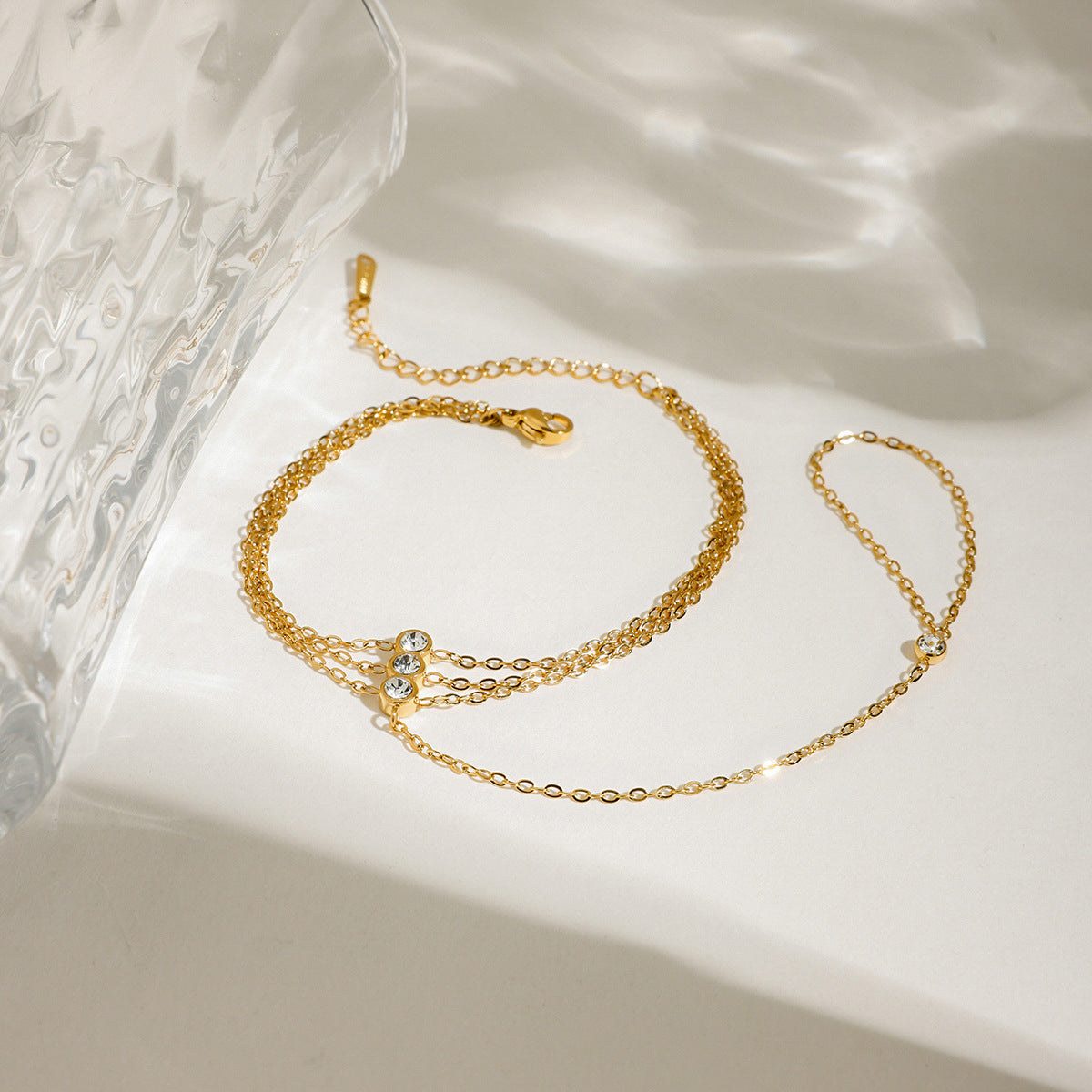18K Gold PVD Stainless Steel 3 Layer CZ Finger Hand Chain Bracelets
