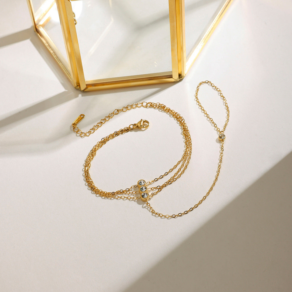 18K Gold PVD Stainless Steel 3 Layer CZ Finger Hand Chain Bracelets