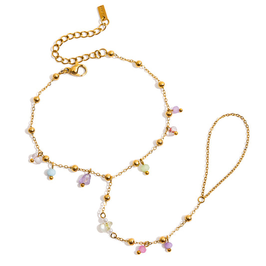 Stainless Steel Rainbow Natural Stone Finger Hand Chain Bracelet
