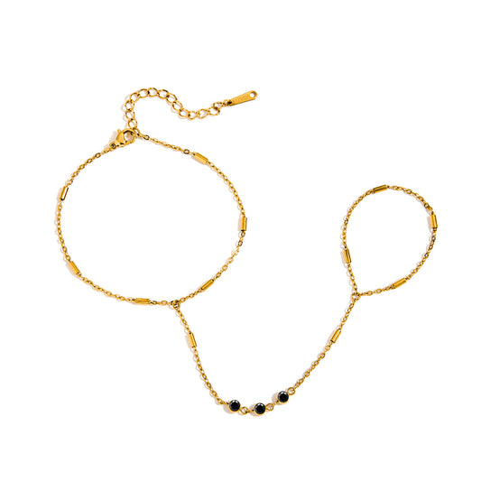 18K Gold PVD Stainless Steel Rhinestone Finger Hand Chain Bracelet