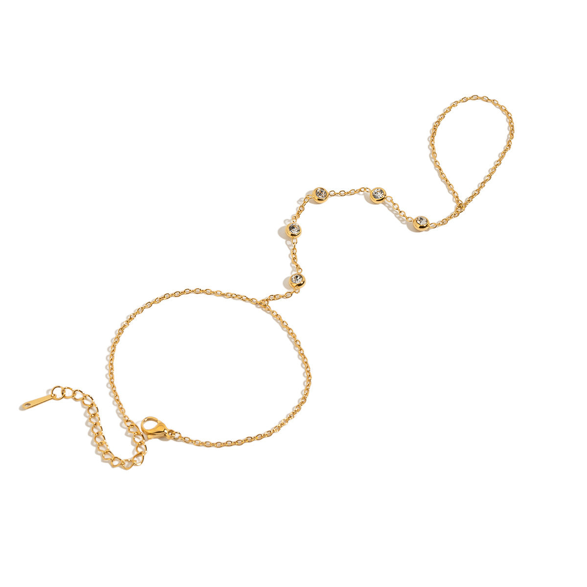 18K Gold PVD Stainless Steel CZ Finger Hand Chain Bracelet