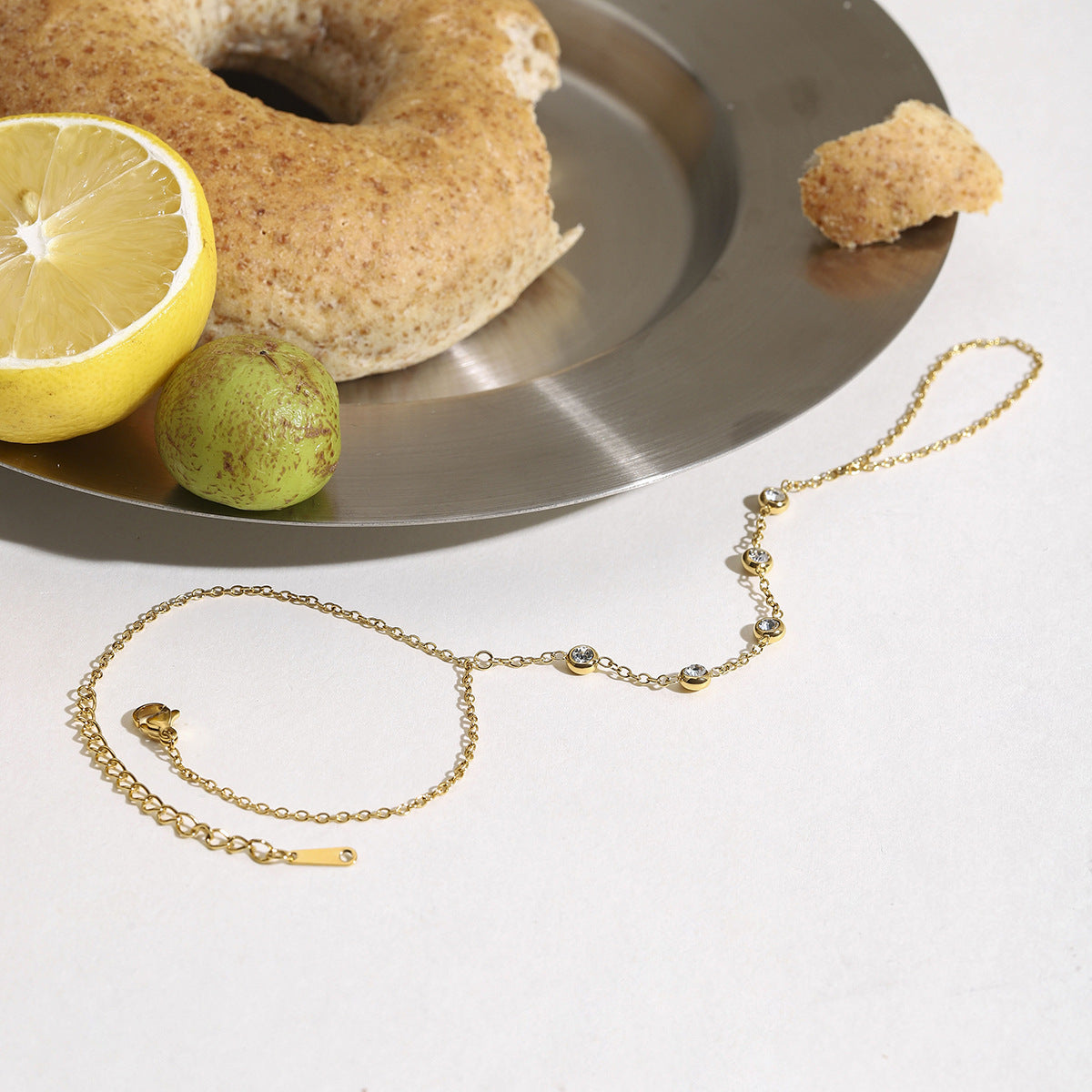 18K Gold PVD Stainless Steel CZ Finger Hand Chain Bracelet