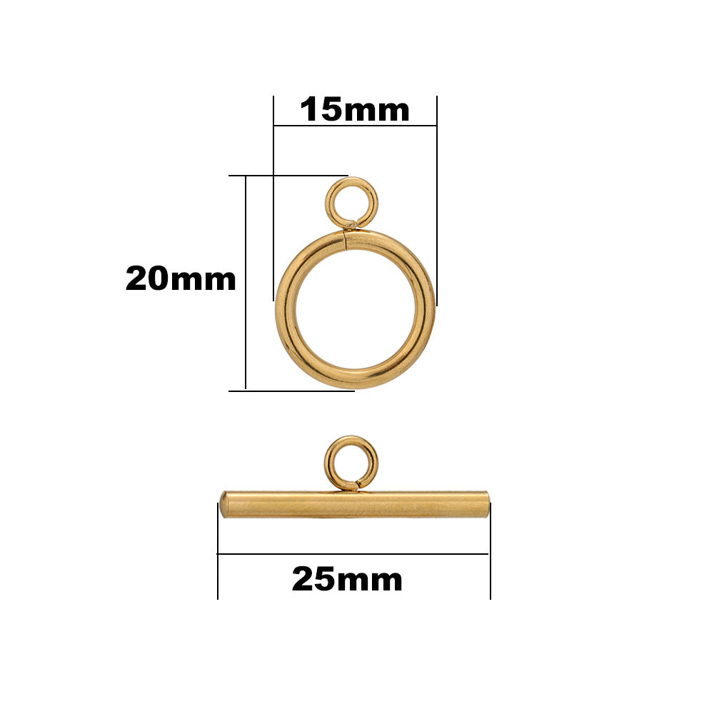 18K Gold PVD Stainless Steel Small Circle Toggle Clasp - 5 Pack