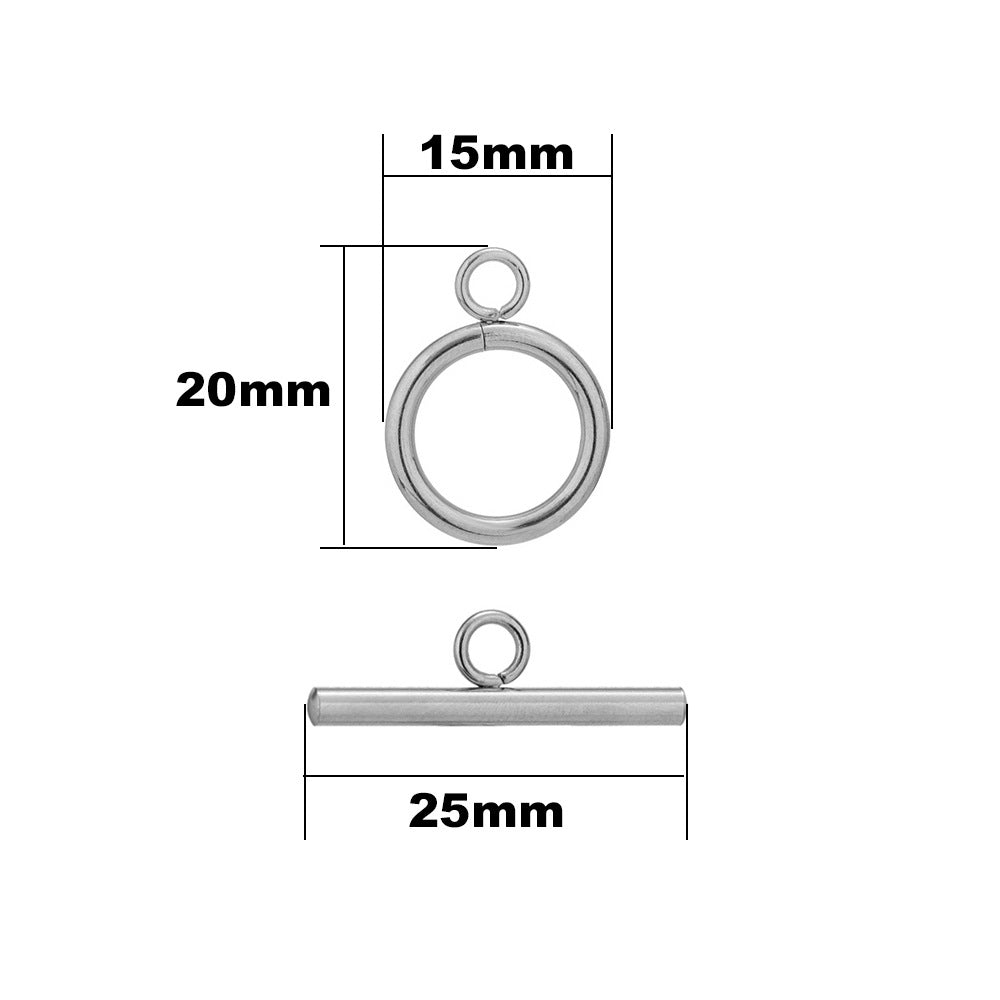 18K Gold PVD Stainless Steel Small Circle Toggle Clasp - 5 Pack