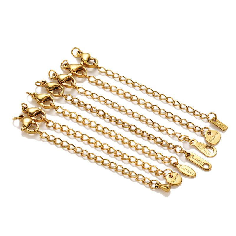18K Gold PVD Stainless Steel Engraved 5cm Tail Chain Lobster Claw Buckle Set 10-pack