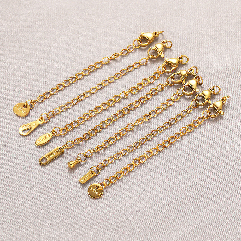 18K Gold PVD Stainless Steel Engraved 5cm Tail Chain Lobster Claw Buckle Set 10-pack