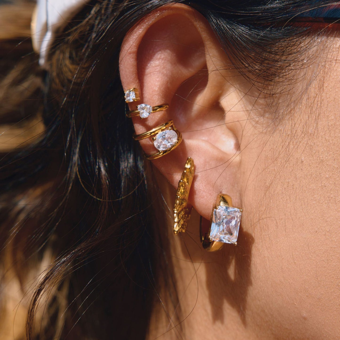 Stainless Steel Geometric Cubic Zirconia Huggie Earrings