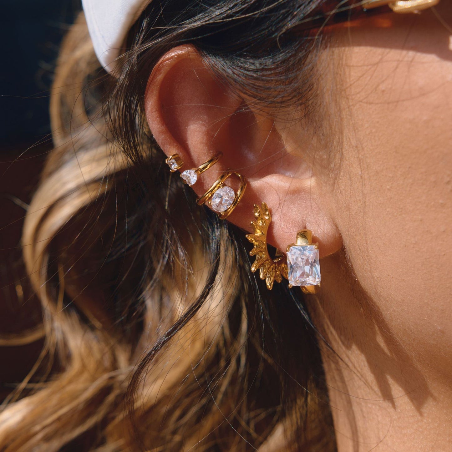 Stainless Steel Geometric Cubic Zirconia Huggie Earrings