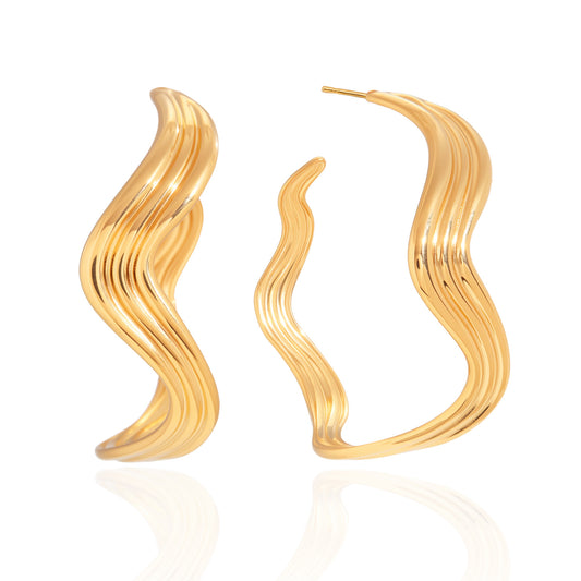 Stainless Steel 18K Gold PVD Wavy Hoop Earrings