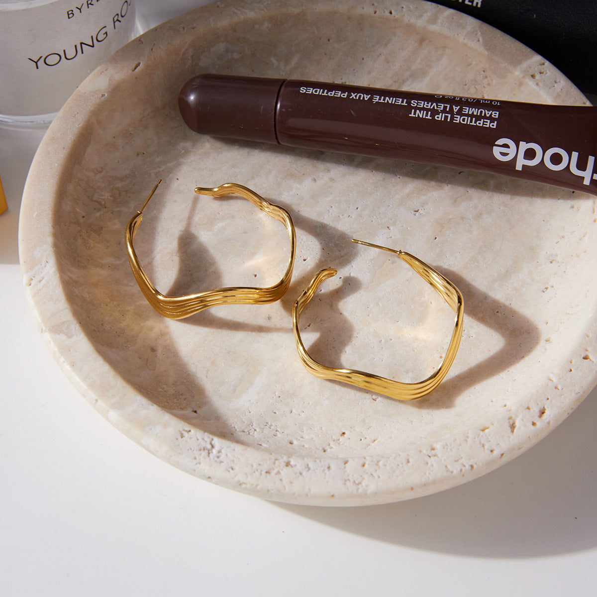 Stainless Steel 18K Gold PVD Wavy Hoop Earrings