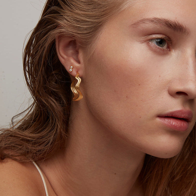 Stainless Steel 18K Gold PVD Wavy Hoop Earrings