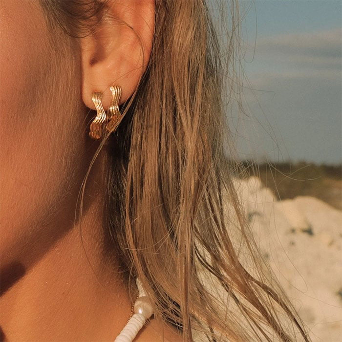 Stainless Steel 18K Gold PVD Wavy Hoop Earrings
