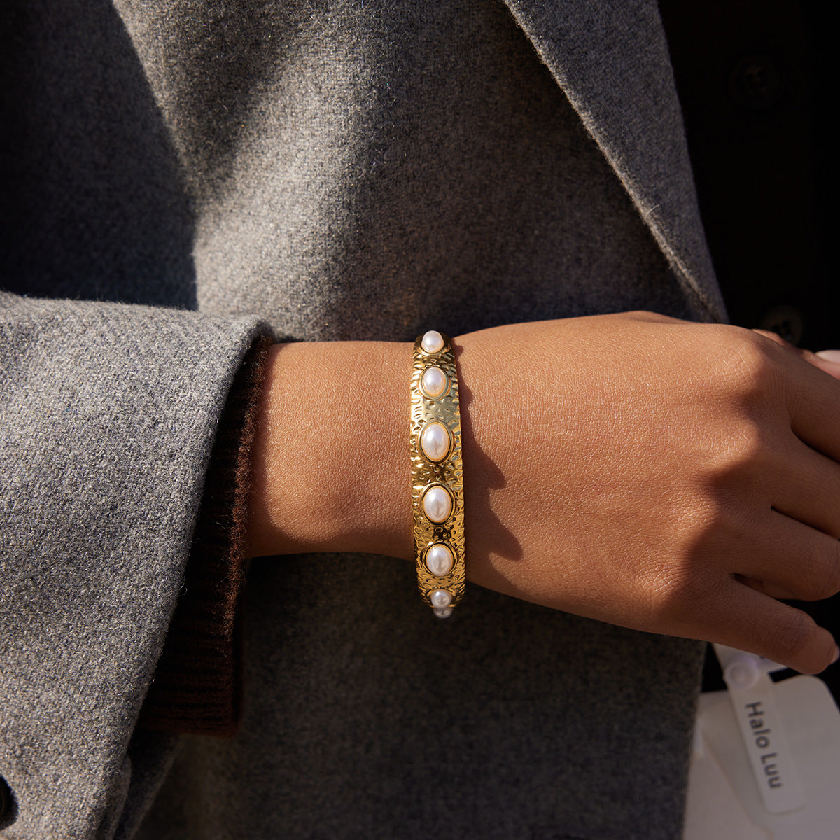 Stainless Steel Resin Pearl Cuff Bracelet