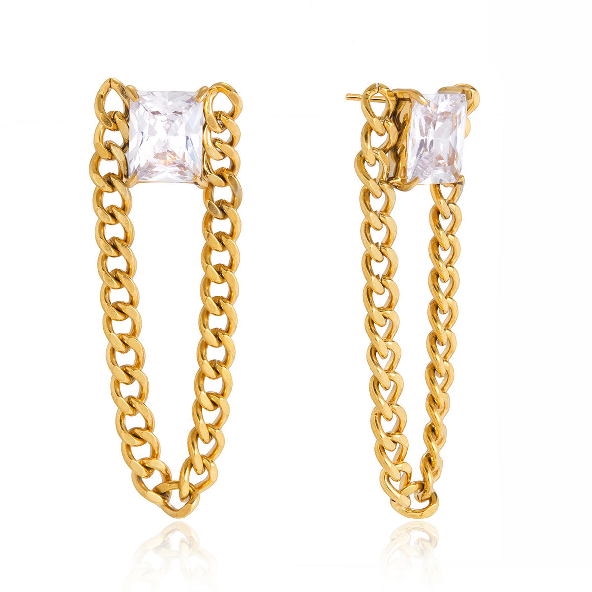 Stainless Steel Cubic Zirconia Tassel Earrings