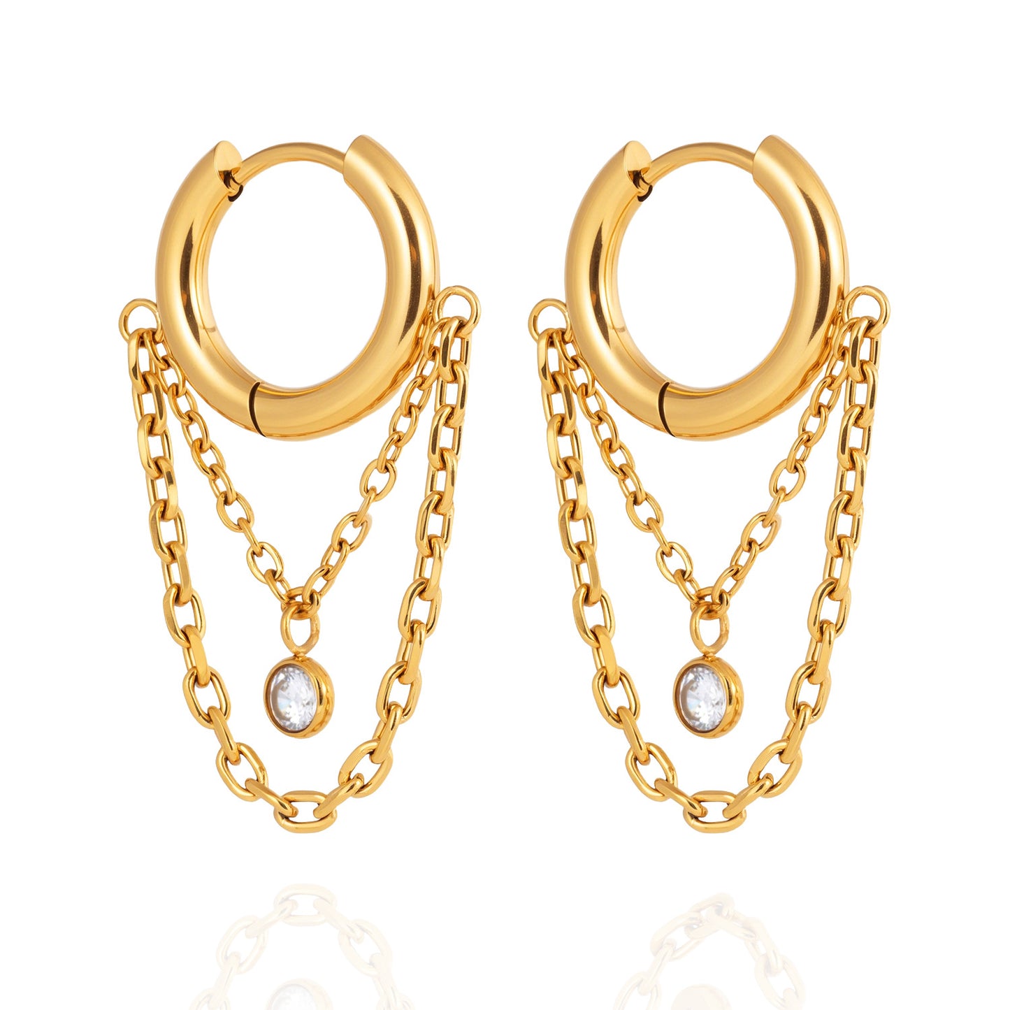 Stainless Steel Cubic Zirconia Tassel Huggie Earrings