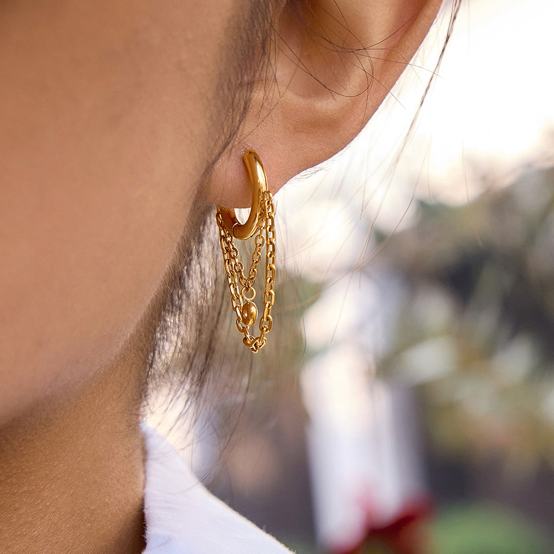 Stainless Steel Cubic Zirconia Tassel Huggie Earrings