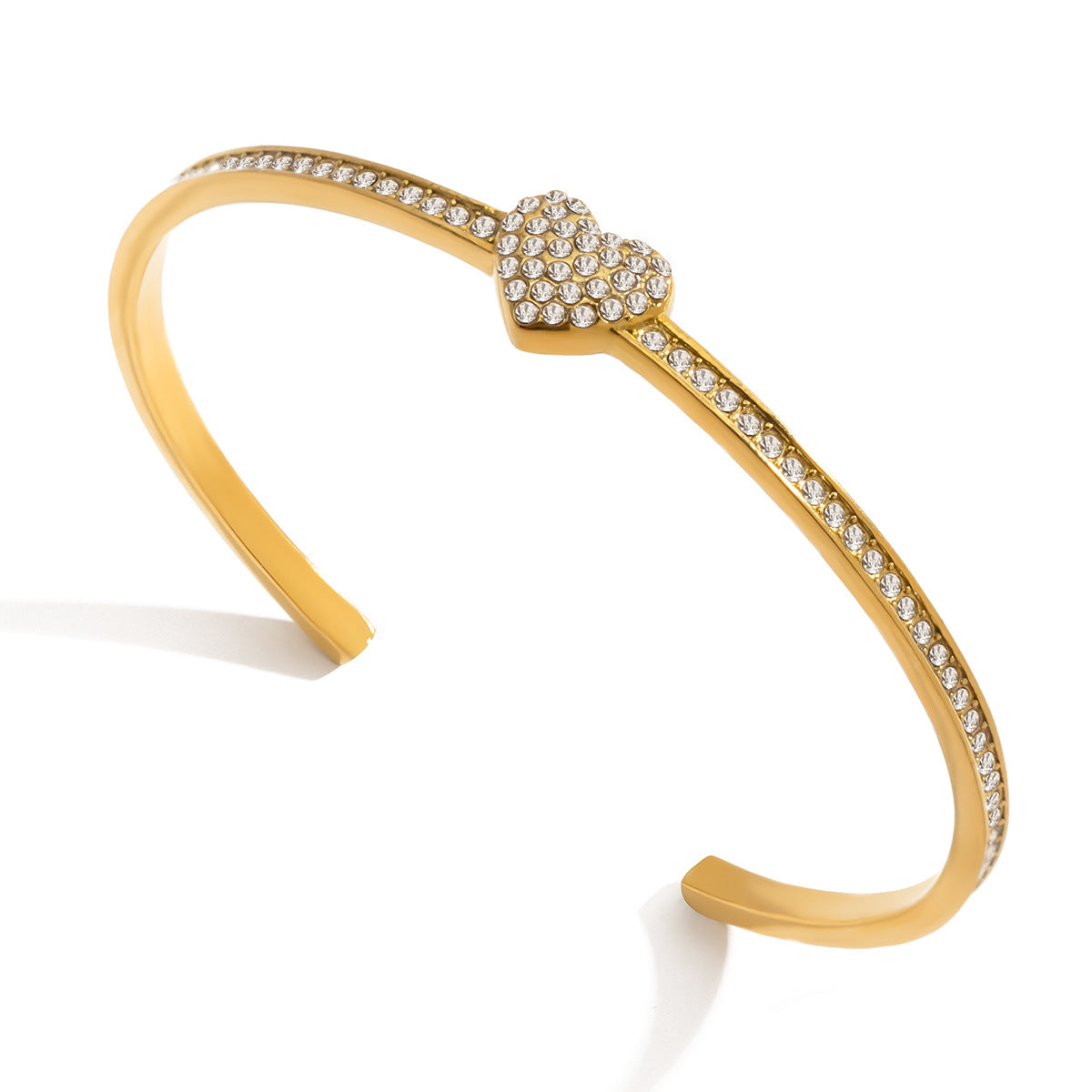 Stainless Steel Heart-shaped Rhinestone Cuff Bracelet