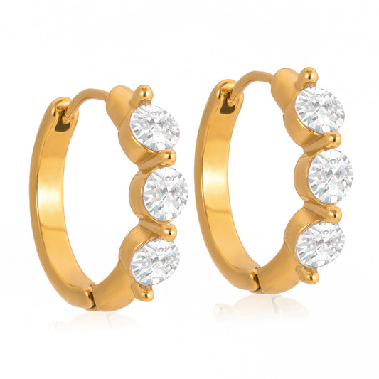 Stainless Steel 18K Gold PVD Cubic Zirconia Huggie Earrings