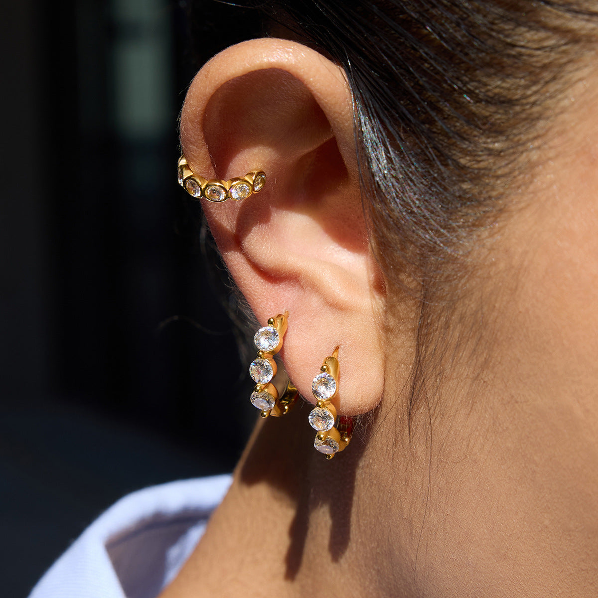 Stainless Steel 18K Gold PVD Cubic Zirconia Huggie Earrings
