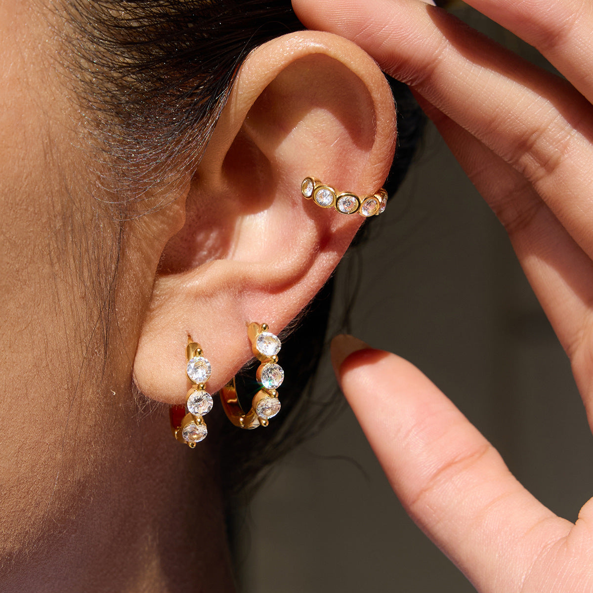 Stainless Steel 18K Gold PVD Cubic Zirconia Huggie Earrings