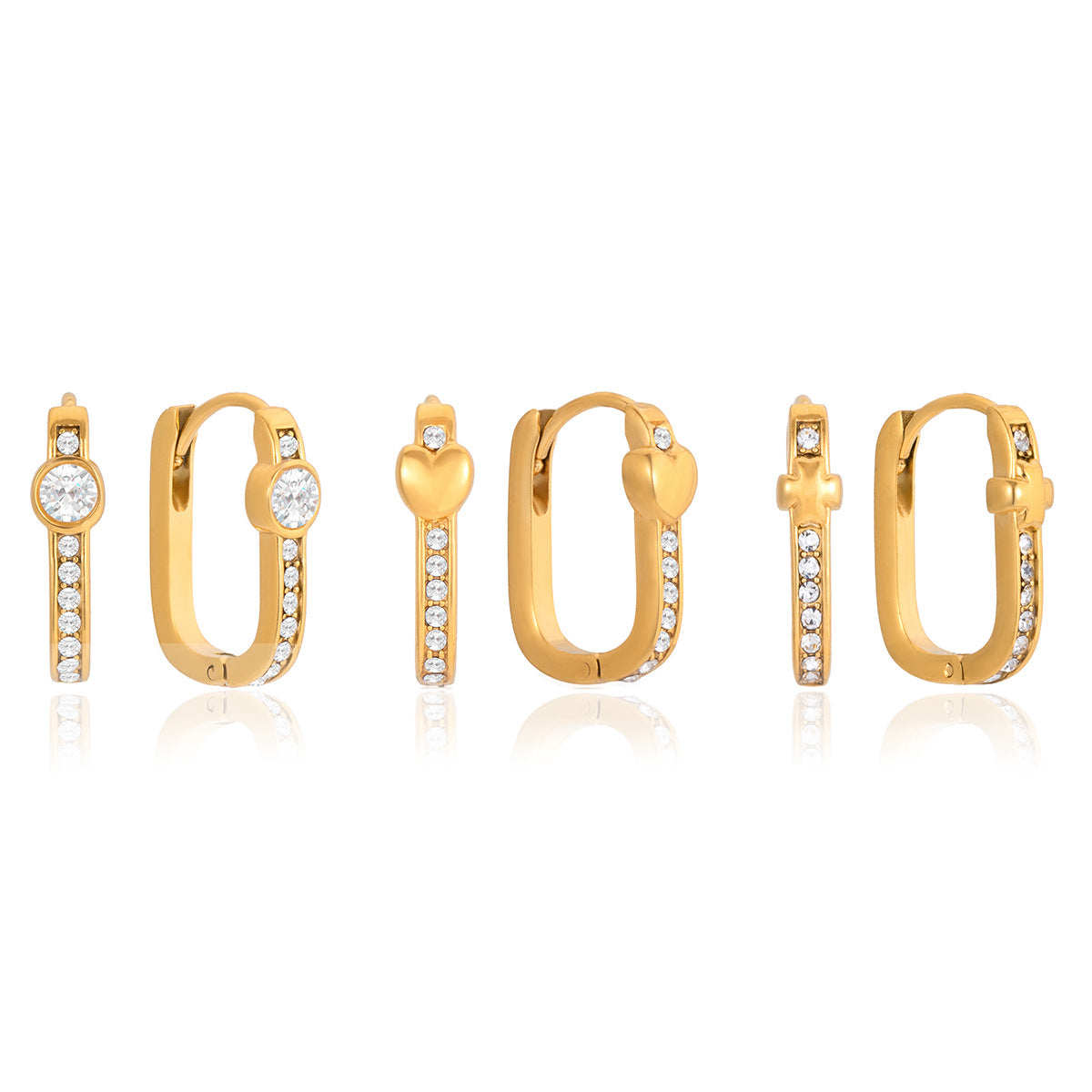 Stainless Steel Rhinestone Huggie Earrings