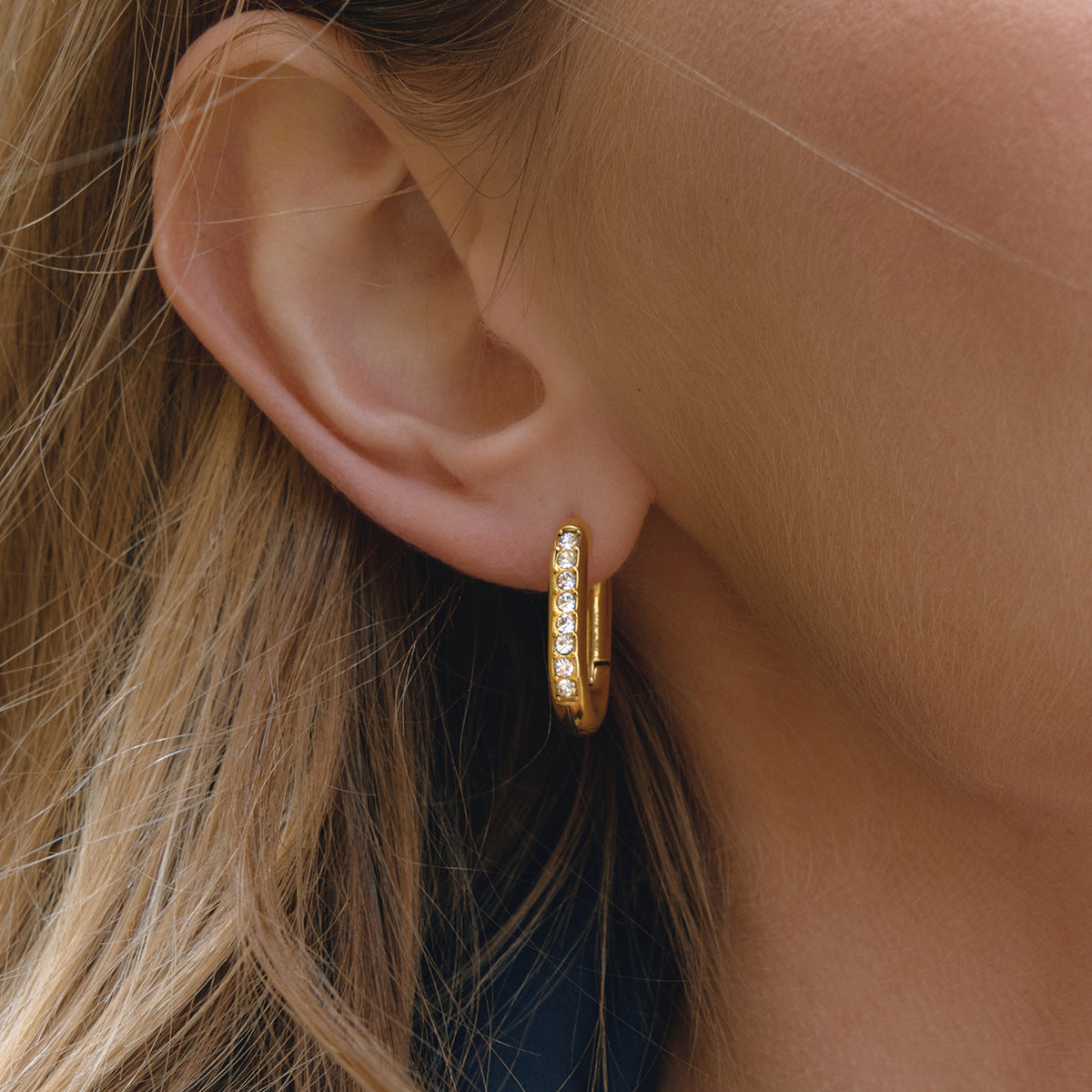 Stainless Steel Rhinestone Huggie Earrings