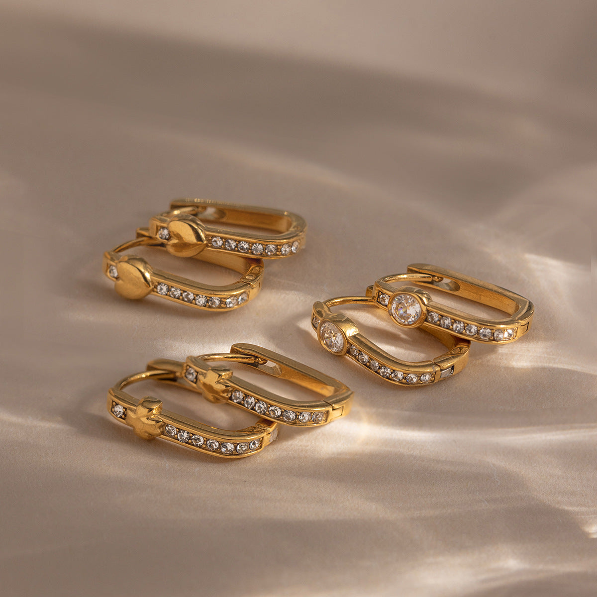 Stainless Steel Rhinestone Huggie Earrings