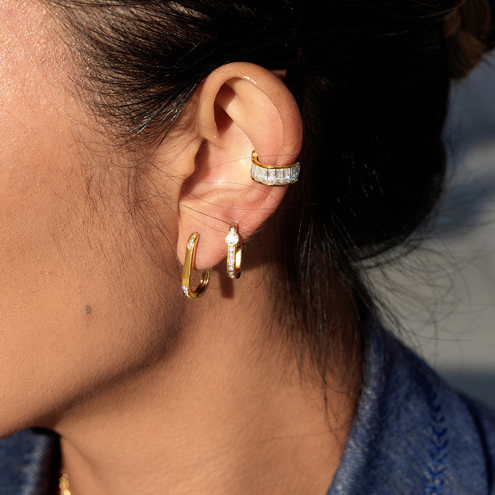 Stainless Steel Rhinestone Huggie Earrings