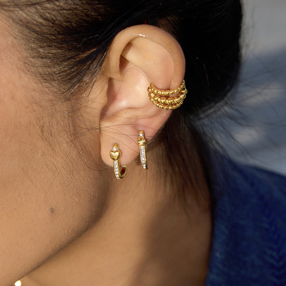 Stainless Steel Rhinestone Huggie Earrings