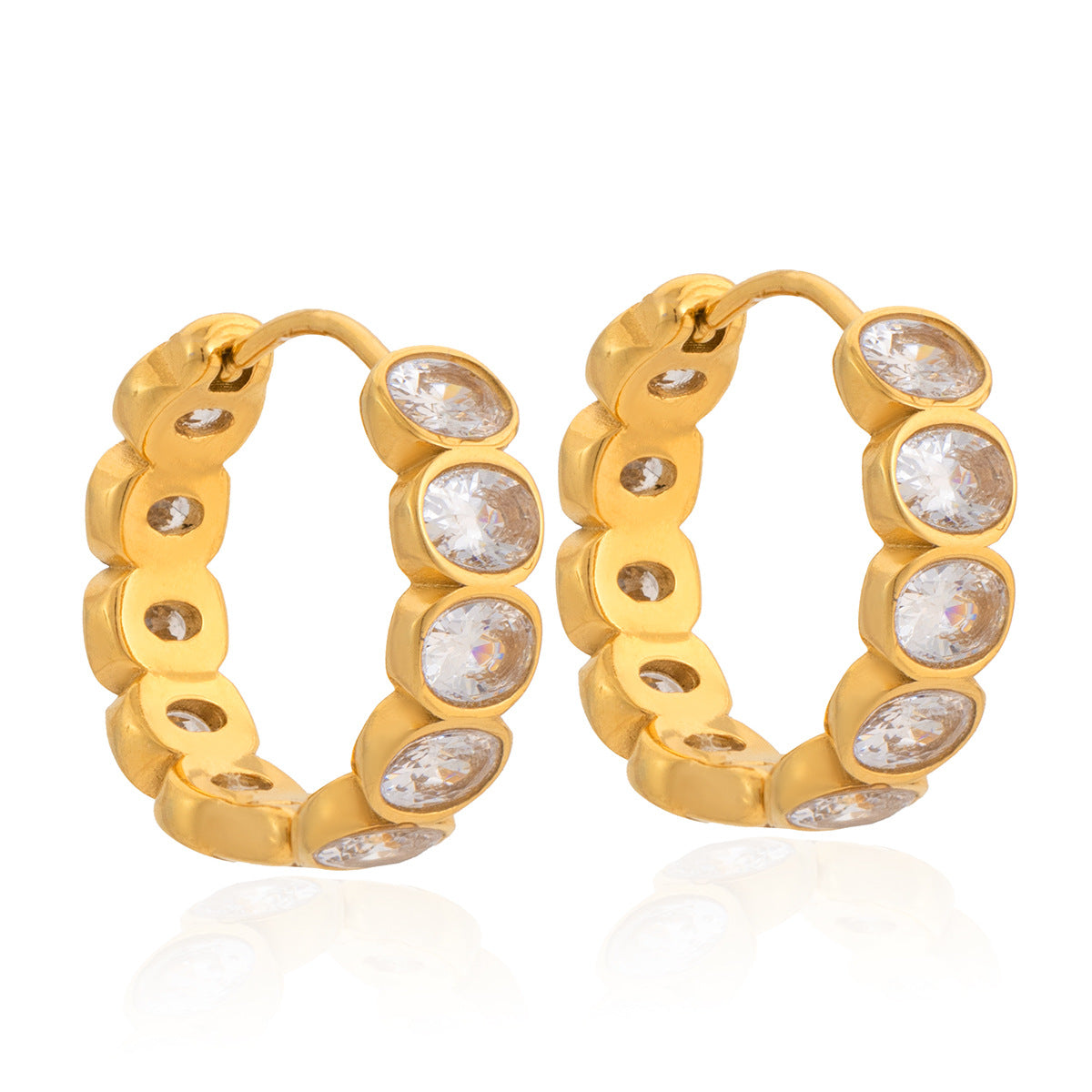 Stainless Steel Round White Cubic Zirconia Hoop Earrings