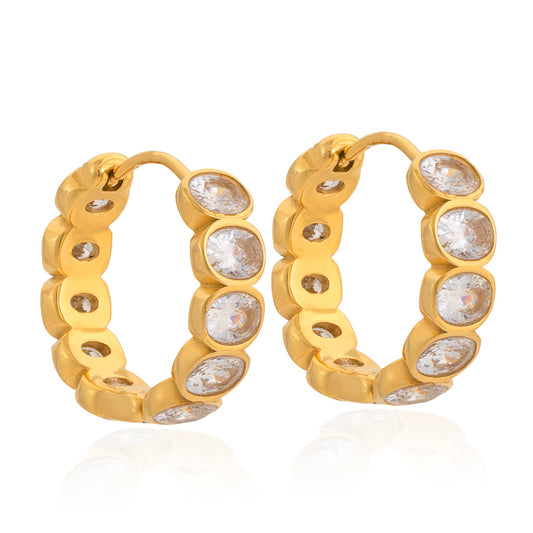 Stainless Steel Round White Cubic Zirconia Hoop Earrings