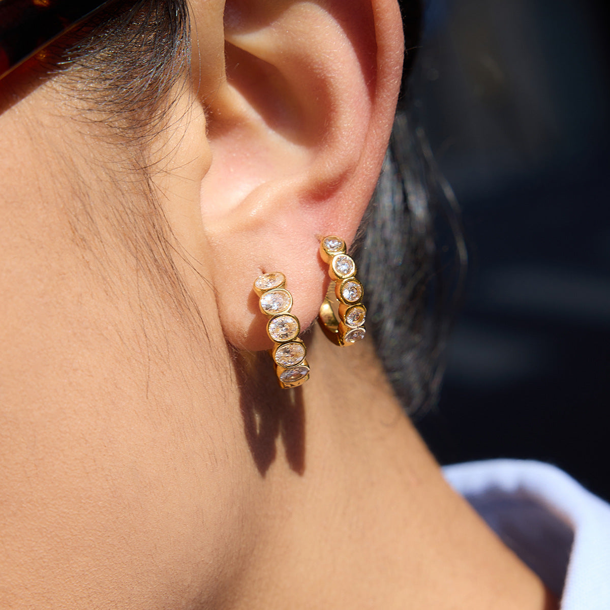Stainless Steel Round White Cubic Zirconia Hoop Earrings